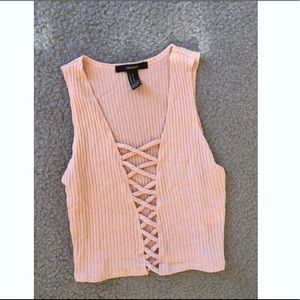 F21 Beige/Light Pink Laced Up Knit Tank